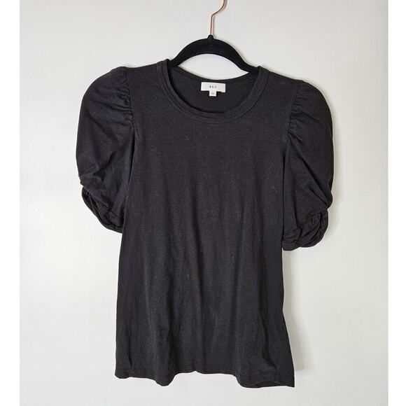 Alc 100% Cotton Kati Black Tee Top Blouse Puff Shoulders Women's XS - Picture 4 of 6